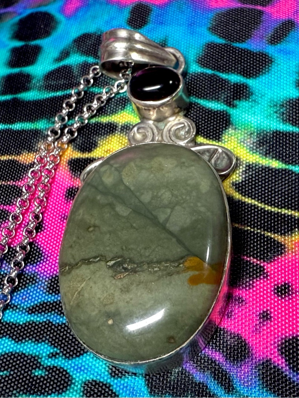 🔥Vintage Frog Skin Jasper Sterling Silver Chain 18" Necklace